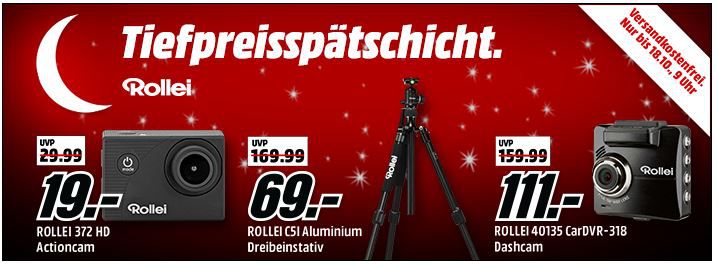 Media Markt Rollei Tiefpreisspätschicht   z. B. ROLLEI ACTIONCAM 372 für 19€