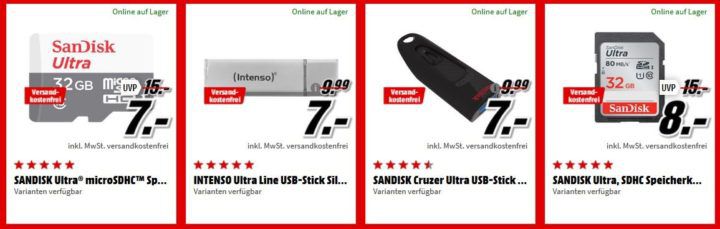 Bis 20 Uhr! Media Markt Speicher Tiefpreis Woche: z.B. SanDisk Ultra 200GB microSDXC Speicherkarte für 33€