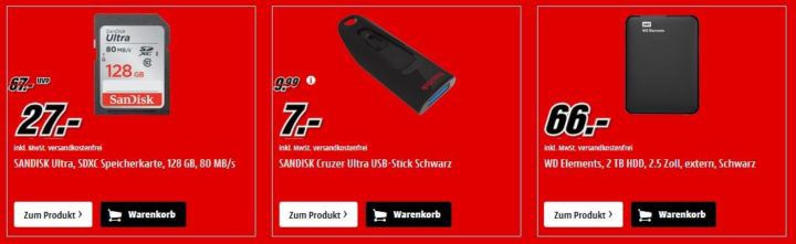 Media Markt Speicher Tiefpreis Woche: bis 20 Uhr z.B. SanDisk Ultra 3D SSD 512GB für 75€ (statt 102€)