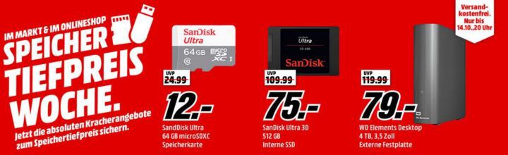 Media Markt Speicher Tiefpreis Woche: bis 20 Uhr z.B. SanDisk Ultra 3D SSD 512GB für 75€ (statt 102€)