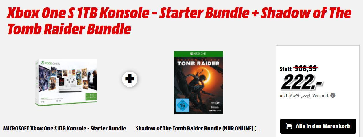 Xbox One S 500GB + Forza Horizon 3 Hot Wheels + Shadow of the Tomb Raider für 199€ (statt 303€) uvm. im Media Markt Dienstag Sale