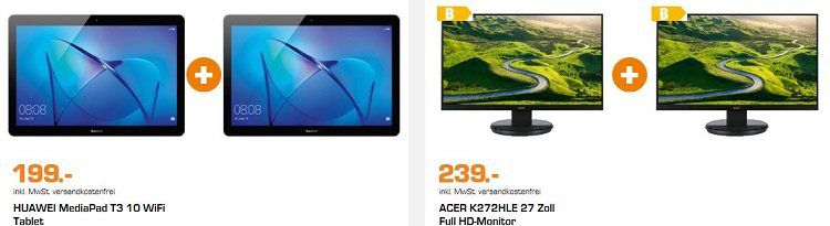 Saturn: verschiedene Top Bundles zum Aktionspreis   z.B. 2 x HUAWEI MediaPad T3 10 WiFi Tablet für 199€ (statt 263€)