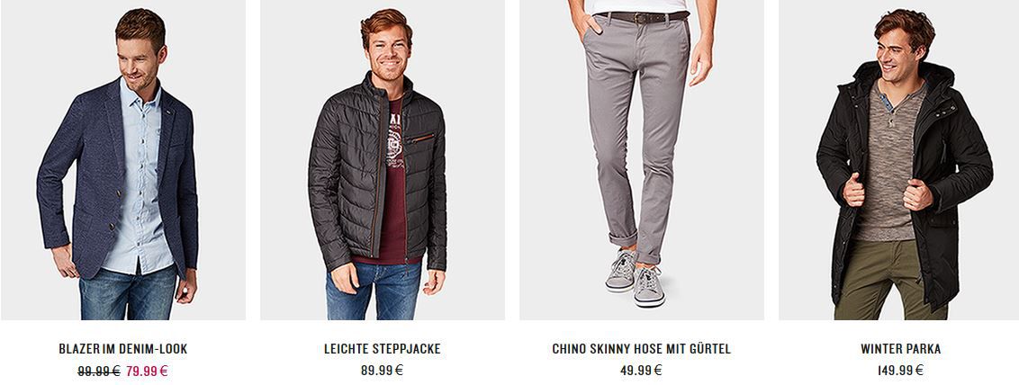 Bis Mitternacht: Tom Tailor 70% mid Season Sale + 25% extra Rabatt   z.B. TT Steppjacke für 45,98€ (statt 90€)