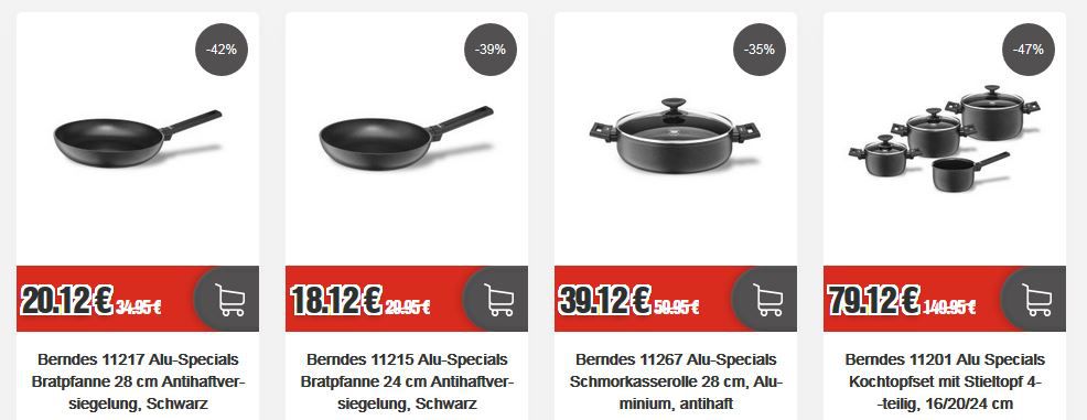 Berndes Topf & Pfannen Sale: z.B. Berndes Alu Specials Stielwok 28 cm Antihaftversiegelung für 22,12€ (statt 35€)