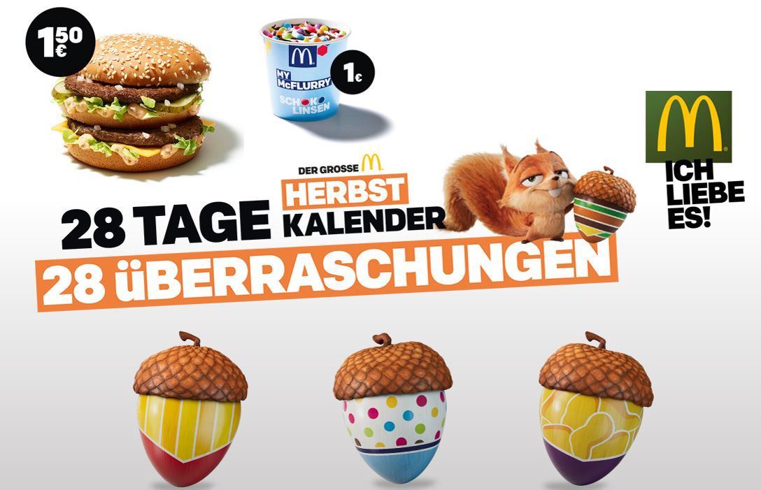 Info! McDonalds Herbst Kalender   heute mit der App: 20 Chicken McNugget für 4€