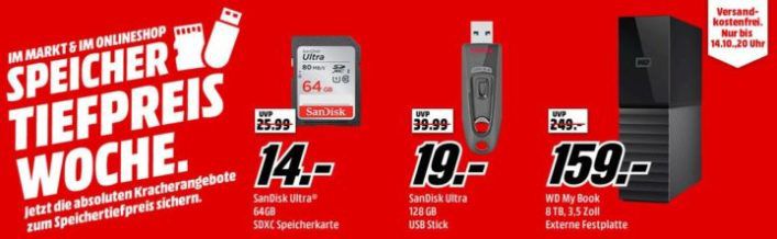 Media Markt Speicher Tiefpreis Woche: heute z.B. SanDisk PLUS 240GB SSD ab 35,53€ (statt 44€)