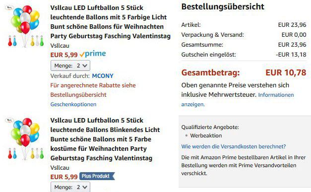 5 LED Luftballons für 2,70€   Prime