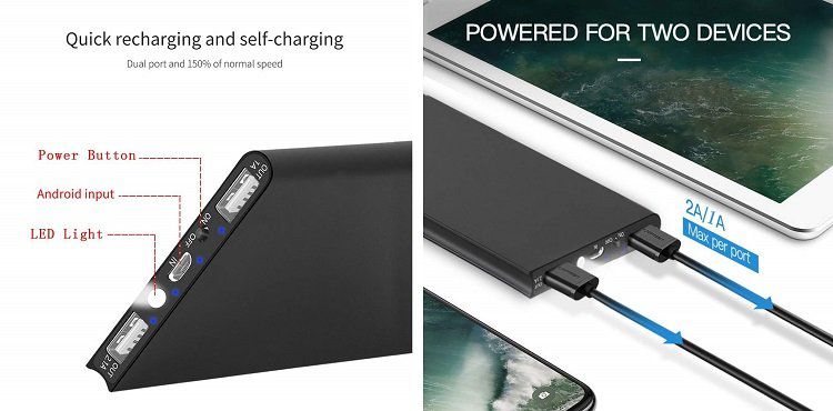 KREKCO Powerbank mit 12.000 mAh und 2 USB Ports für 8,80€ (statt 22€)