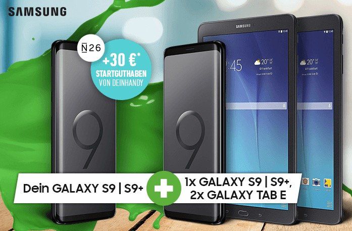 Vorbei! Samsung Galaxy S9 für 79€ oder S9+ für 249€ + 2. S9/S9+ gratis + 2x Galaxy Tab E 9.6 gratis + Vodafone Allnet Flat mit 11GB LTE für 51,99€ mtl.