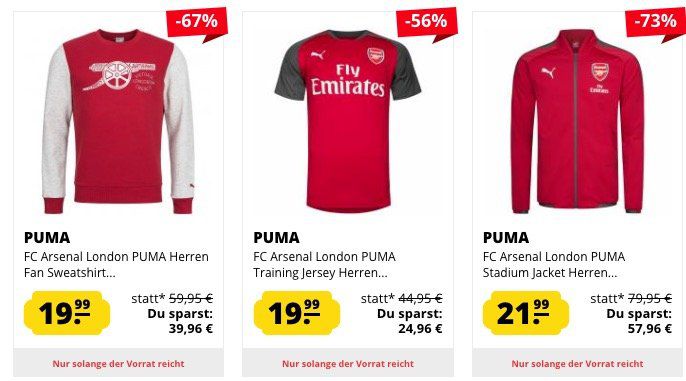 FC Arsenal London Sale bei SportSpar   z.B. Stadion Jacke für 21,99€