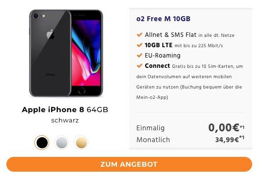 iPhone X für 0€ + o2 Free M 10GB LTE für 49,99€ mtl.