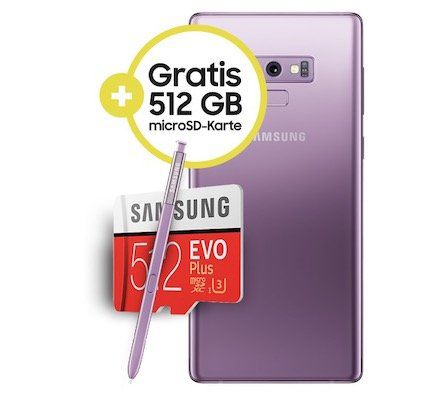 GigaKombi Vorteil: Samsung Galaxy Note 9 für 69,95€ + gratis 512GB Speicherkarte + Vodafone Red M mit 21GB LTE + 1 Vodafone Pass + GigaDepot für 34,99€ mtl.