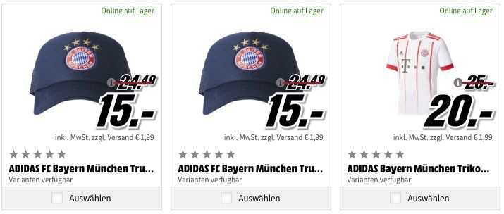 adidas Fußball Bundesliga Trikots, Kappen etc. beim Media Markt ab 10€ + 1,99€ VSK