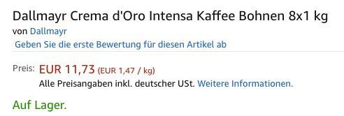 Vorbei! 8kg Dallmayr Crema dOro Intensa Kaffeebohnen für 16,68€ (statt 91€)