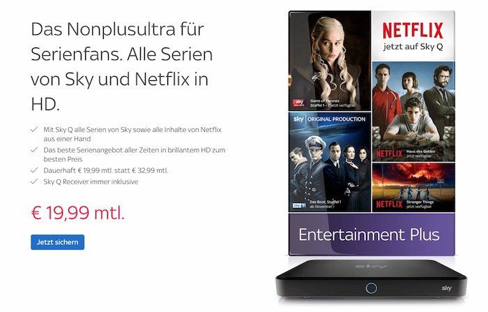Wieder da! ? Sky & Netflix Serien in HD ab nur 16,49€ mtl. + gratis Sky Q Receiver   HOT!