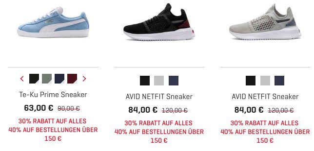 Knaller! Puma mit 30% auf alles ohne MBW oder 40% ab 150€