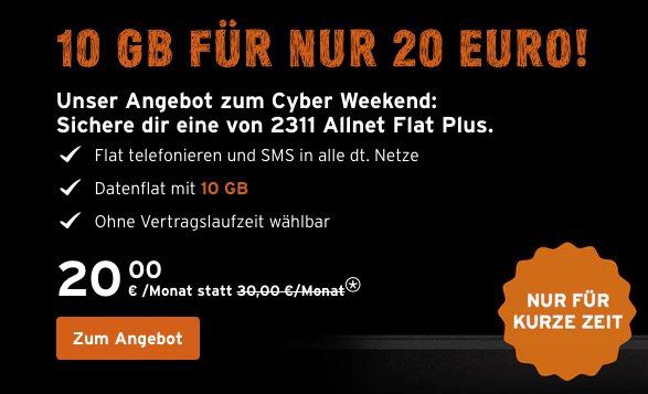 Nur noch heute! Ohne Laufzeit ? Telekom Congstar Allnet Flat 10GB für 20€ mtl.   mit LTE 25€ mtl.