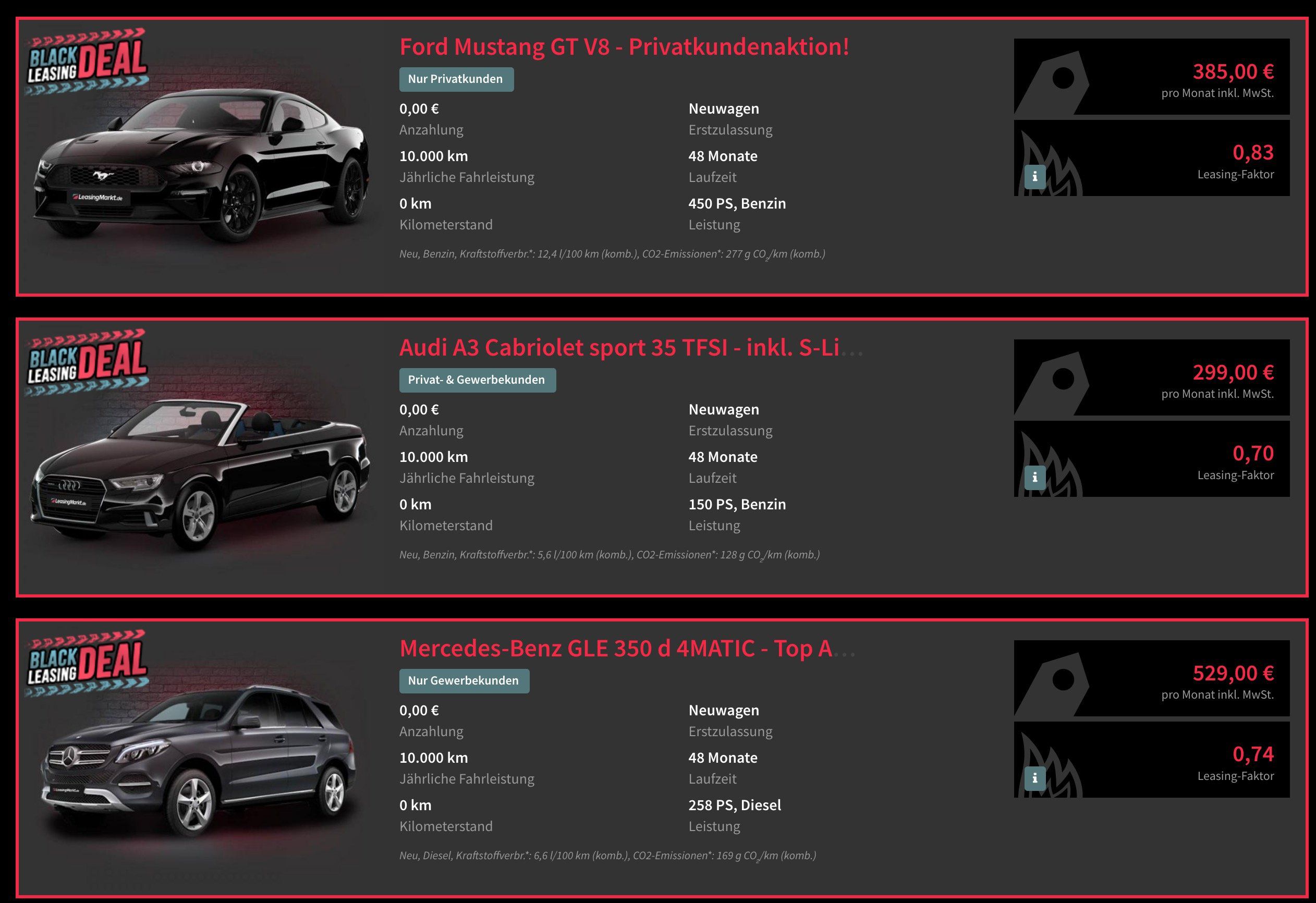 Black Leasing Week bei Leasingmarkt   ab 49€ Autos leasen