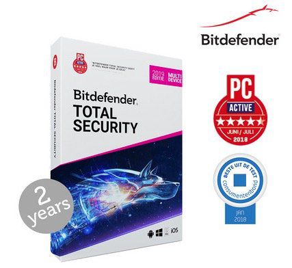 Bitdefender Total Security 2019 (2 Jahre, 10 Geräte) für 36,95€ (statt 60€)