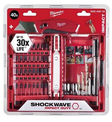 Milwaukee Bitsatz 40 teilig Shockwave + Fastback Klappmesser im Set für 32,73€ (statt 43€)