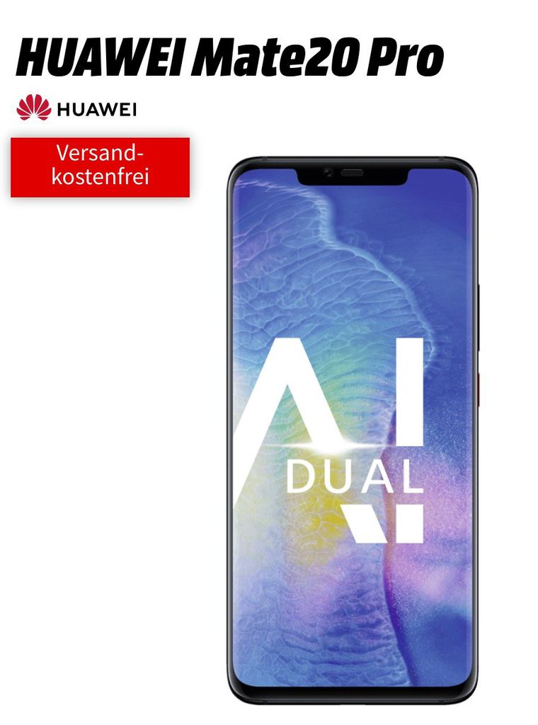 Vorbei! Huawei Mate 20 Pro (5€) + o2 Free M Boost Tarif (20GB LTE, Allnet/SMS Flat, EU Roaming) für 39,99€ mtl.