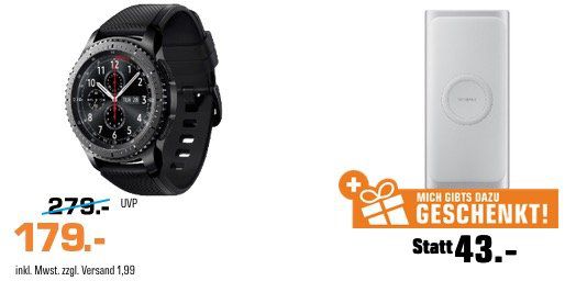 Samsung Gear S3 Frontier + Samsung Induktive Powerbank 10.000mAh ab 179€ (statt 216€)