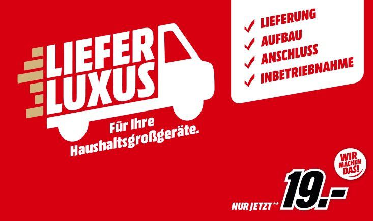 Media Markt: Bis Morgen Lieferluxus für Haushaltsgroßgeräte ab 499€ für nur 19€ (Aufstellung und Anschluss)