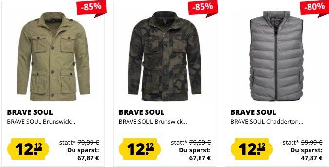 Brave Soul Jacken und Westen für je 12,12€ bei SportSpar