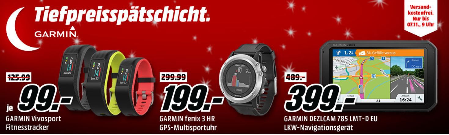 Media Markt Garmin Tiefpreisspätschicht: günstige Smartuhren & Navis z. B. GARMIN Vivofit 3 Fitness Tracker für 39€ (statt 49€)