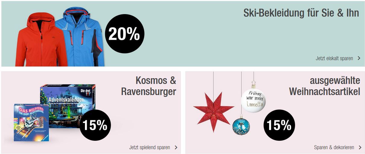 Galeria Kaufhof Sonntagsangebote   20% Rabatt auf ausgewählte Uhren, Ski Fashion, Haushalts  u. Backartikel