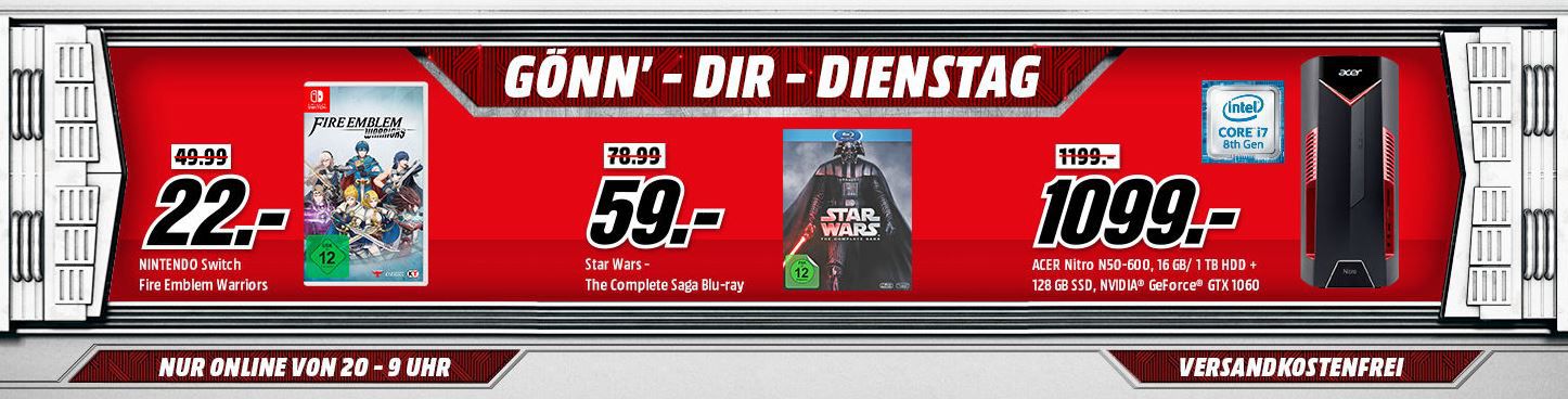 Star Wars – The Complete Saga I VI [Blu ray] für 59€ uvm. im Media Markt Dienstag Sale