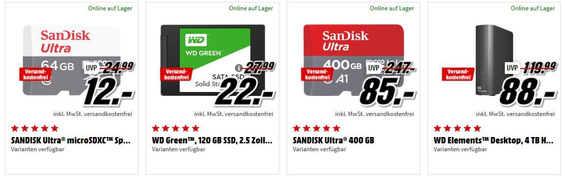 Media Markt GiGaGünstig Sale: PC Hardware & Zubehör reduziert z.B. WD Green 120 GB SSD für 22€