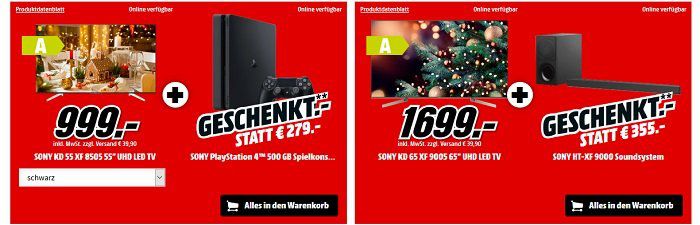 ? Knaller! bis Mitternacht MediaMarkt: Weihnachts GRATIS Geschenk Aktion z.B. Playstation 4 Slim 500GB geschenkt zum Fernseher