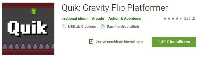 Quik: Gravity Flip Platformer (Android) gratis statt 1,49€