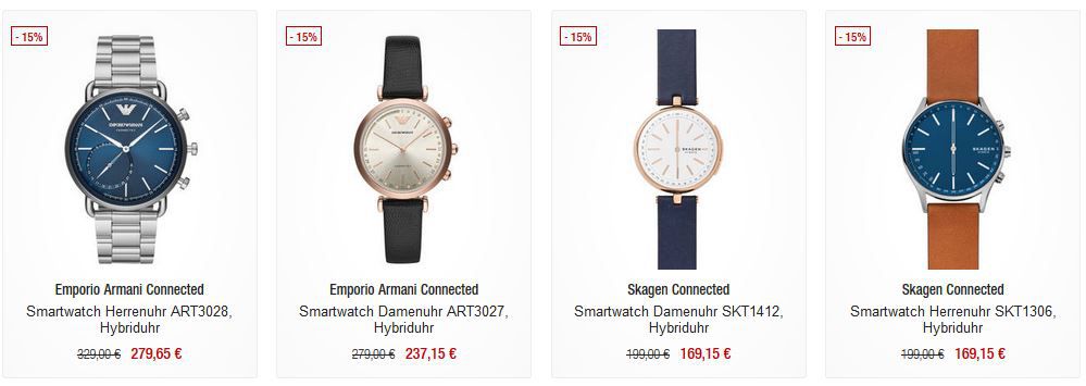 Galeria Kaufhof Dienstag Angebote: heute 15% auf ausgewählte Smartuhren   z.B.  Skagen Connected Smartwatch SKT5105 für 245,15€ (statt 279€)