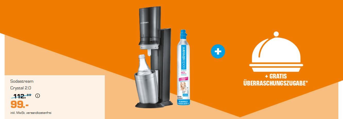 Saturn Schlemmerwoche: günstige Küchenartikel . z.B. SODASTREAM Crystal 2.0, + 2 Flasche für 99€ (statt 119€)