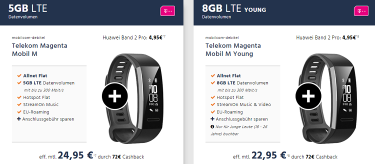 Huawei Band 2 Pro für 4,95€ + md Telekom Magenta Mobil M mit 5GB Volumen für 24,95€ mtl.   Young Vorteil möglich