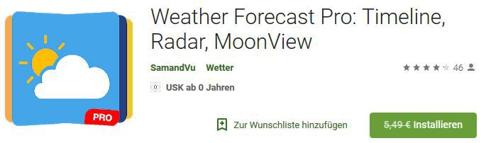 Weather Forecast Pro (Android) gratis statt 5,49€