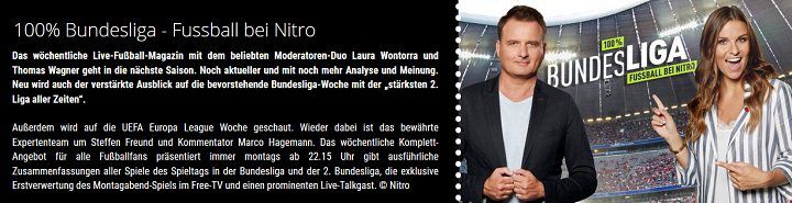 Freikarten für „100% Bundesliga   Fussball bei Nitro“ für Februar und März