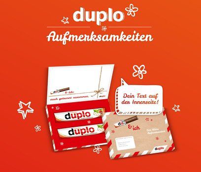 Duplo Riegel mit persönlicher Grußbotschaft gratis verschicken