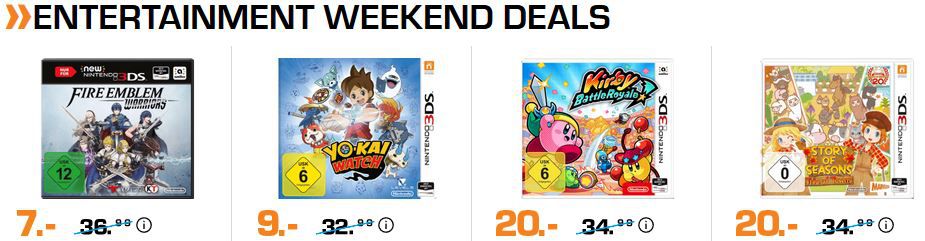 Saturn Entertainment Weekend Deals: z.B. Fire Emblem Warriors   New Nintendo 3DS für 7€ (statt 20€)