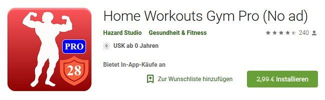 Android: Home Workouts Gym Pro kostenlos statt 2,99€
