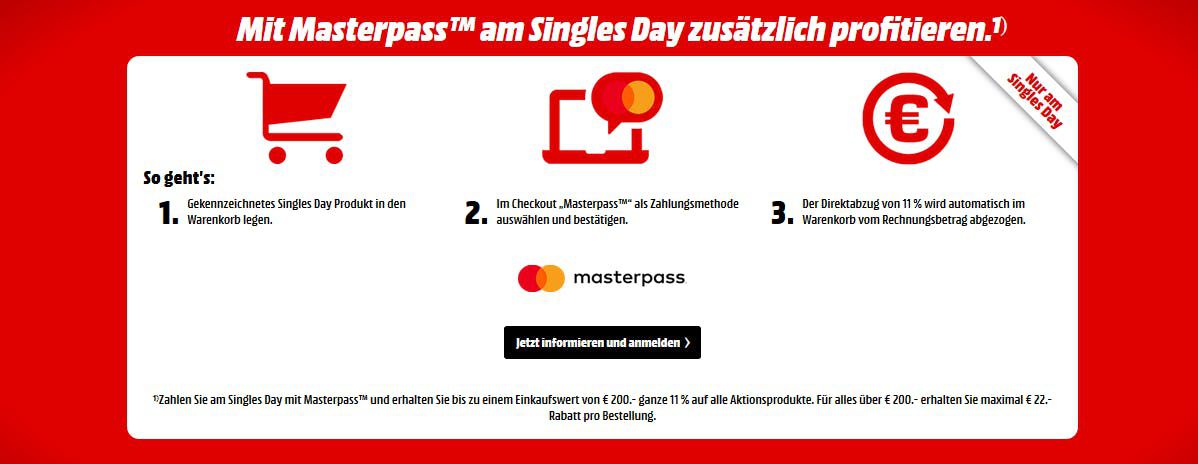 ? Singles Day 2018: Media Markt   11% dank Masterpass   Beste Deals Übersicht!