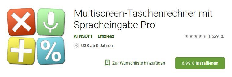 Android: Kostenloser (statt 6,99€) Multiscreen Taschenrechner mit Spracheingabe