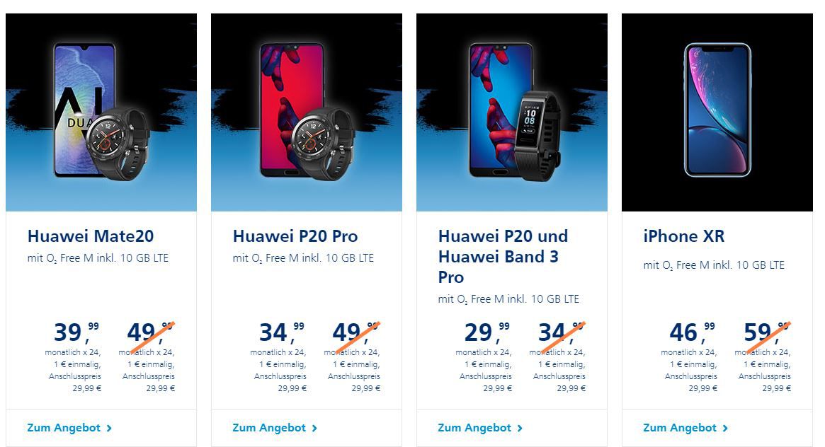 Abgelaufen! o2 Black Freitag Deal: 100€ Bonus für o2 Free M Tarife + Smartphone ab 1€ (z.B. iPhone XR, Huawei Bundles...)   Tarif eff. kostenlos