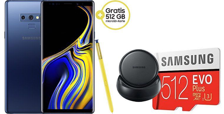 ?Knaller! Eff. GRATIS! Samsung Galaxy Note 9 (128GB) + 512GB SD + Dockingstation für 4,95€ + 16GB LTE & Telekom All Net