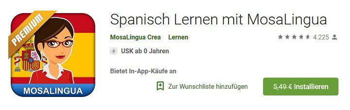 Spanisch Lernen mit MosaLingua Premium (Android, iOS) gratis (statt 5,49€)