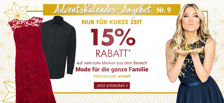 Karstadt Adventskracher mit 15% Rabatt auf Mode, Geschirr und Besteck