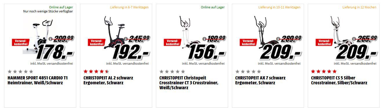Media Markt Fitness Top Form mit Fitnesgeräten zum Top Preis   z.B. Hammer Sport Waterstream Rudergerät für 799€ (statt 999€)