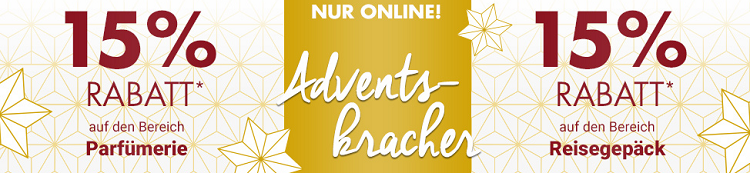 Karstadt Adventskracher mit 15% Rabatt auf Parfüm, Uhren, Schmuck oder Reisegepäck